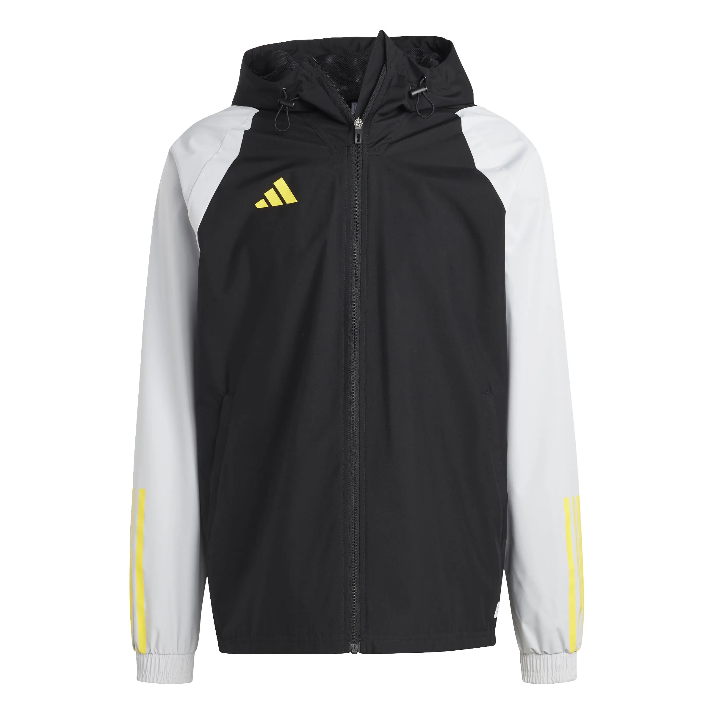 ADIDAS TIRO 23 COMPETITION ALL WEATHER JACKET BLACK TEAM LIGHT GREY IMPACT YELLOW
