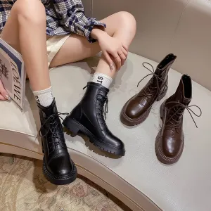 Advbridge Designer Platform Shoes Ladies Elegant Ankle Boots Female Autumn Chunky Heels Women's Short Leather Boots Combat Booties 40
