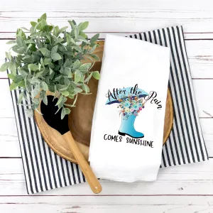 After The Rain Comes Sunshine Tea Towel, Rain Boots, Spring Tea Towel, Kitchen Décor, Hostess Gift