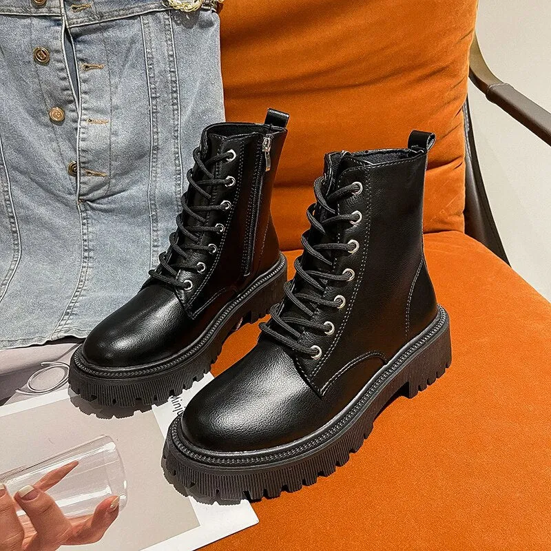 Amozae-  Women Ankle Boots Fashion Autumn 2024 Casual Female White Chelsea Booties Punk Gothic Shoes Platform Short Leather Combat Boots