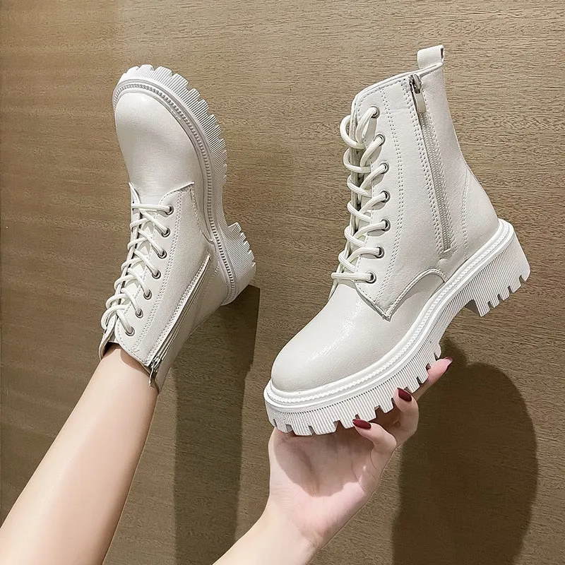 Amozae-  Women Ankle Boots Fashion Autumn 2024 Casual Female White Chelsea Booties Punk Gothic Shoes Platform Short Leather Combat Boots