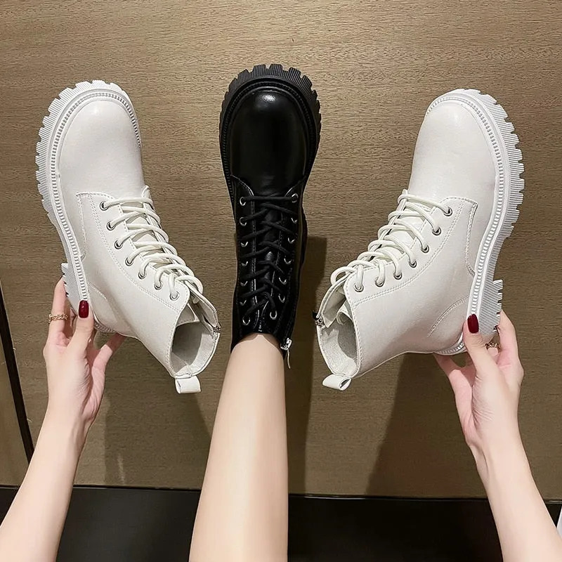 Amozae-  Women Ankle Boots Fashion Autumn 2024 Casual Female White Chelsea Booties Punk Gothic Shoes Platform Short Leather Combat Boots