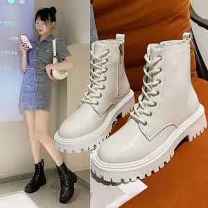 Amozae-  Women Ankle Boots Fashion Autumn 2024 Casual Female White Chelsea Booties Punk Gothic Shoes Platform Short Leather Combat Boots