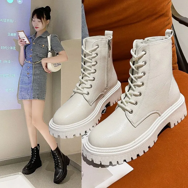 Amozae-  Women Ankle Boots Fashion Autumn 2024 Casual Female White Chelsea Booties Punk Gothic Shoes Platform Short Leather Combat Boots