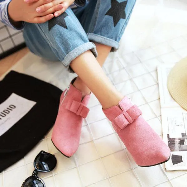 Big Size Butterfly Knot Wedge Heel Zipper Platform Ankle Boots
