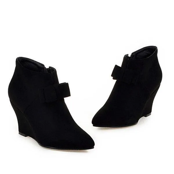 Big Size Butterfly Knot Wedge Heel Zipper Platform Ankle Boots
