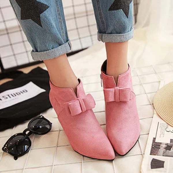 Big Size Butterfly Knot Wedge Heel Zipper Platform Ankle Boots