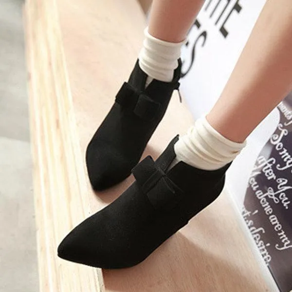Big Size Butterfly Knot Wedge Heel Zipper Platform Ankle Boots