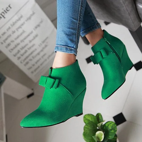 Big Size Butterfly Knot Wedge Heel Zipper Platform Ankle Boots