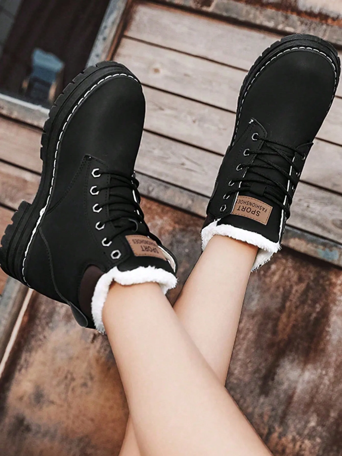 Black High Top Letter Decal Lace-up Closure Front View Work Boots With Steel Toe Cap