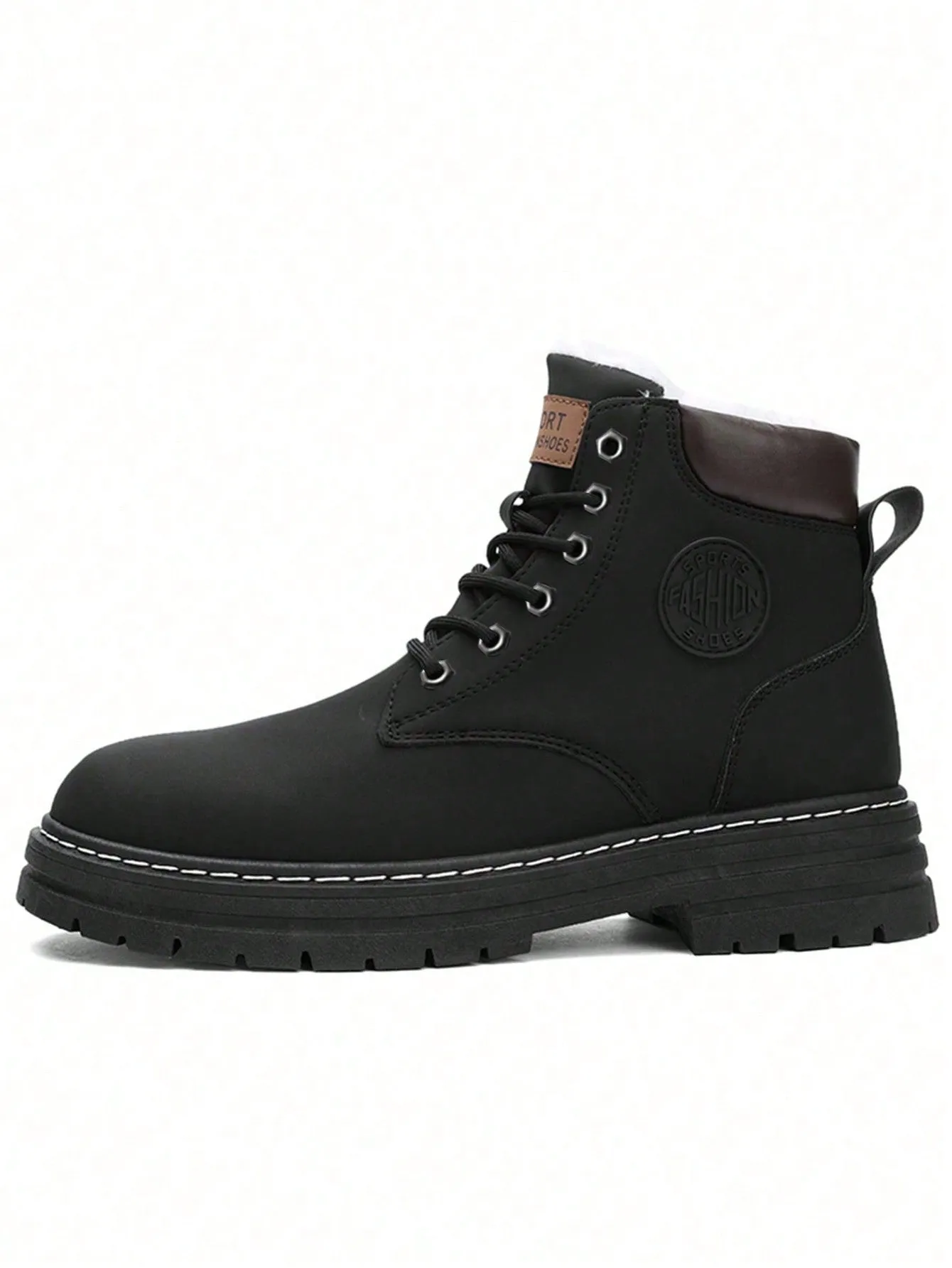 Black High Top Letter Decal Lace-up Closure Front View Work Boots With Steel Toe Cap