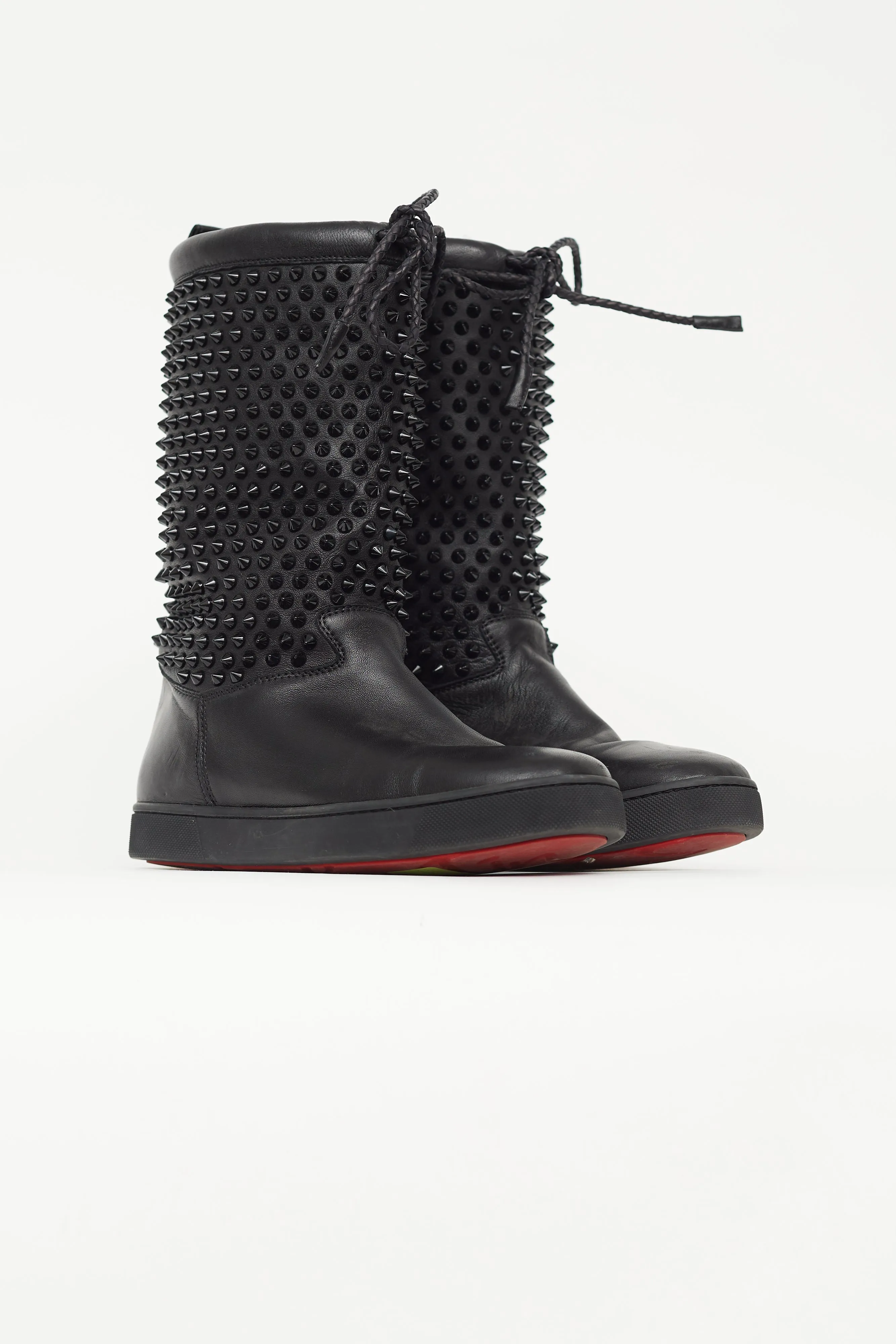 Black Leather Surlapony Spike Boot