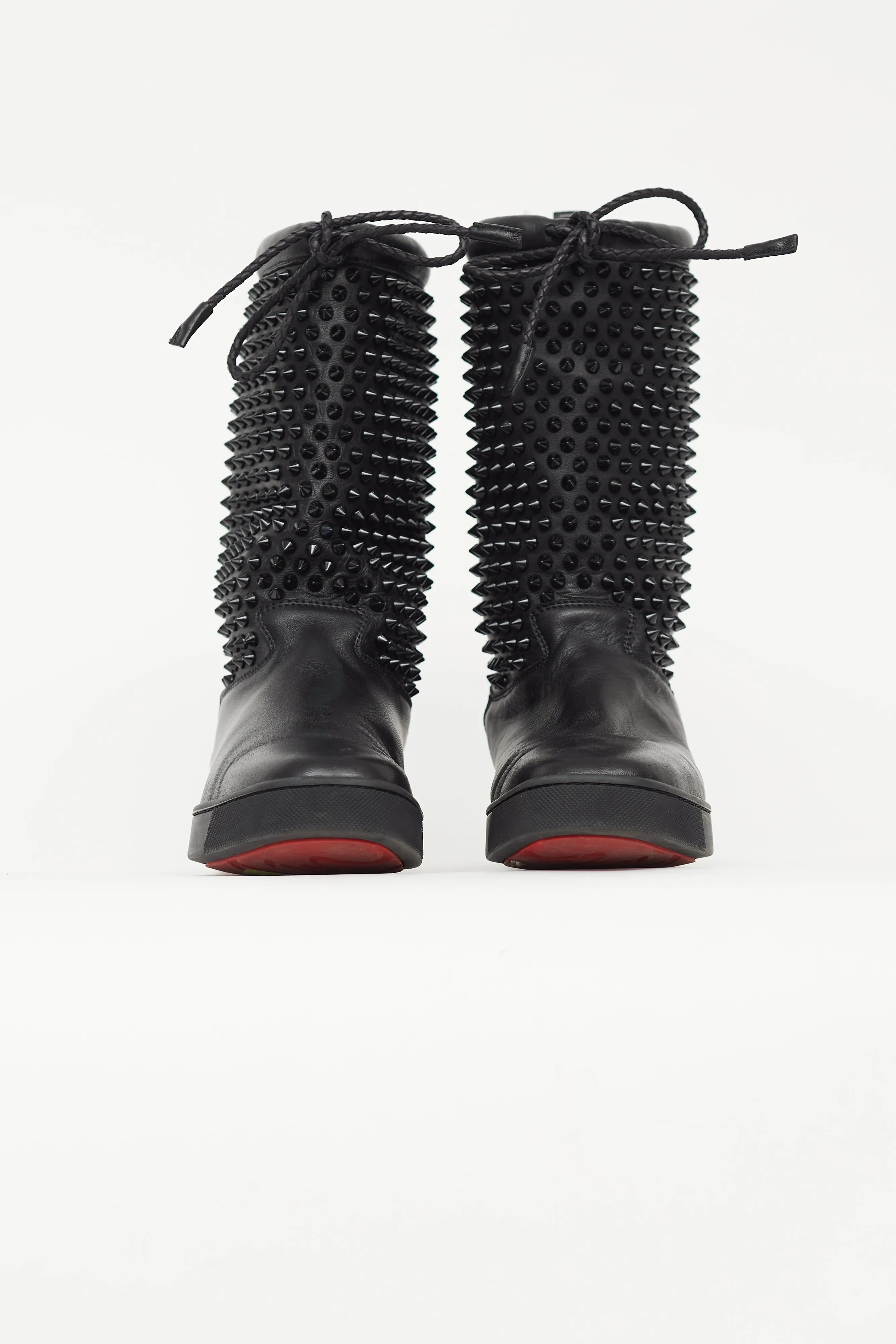 Black Leather Surlapony Spike Boot