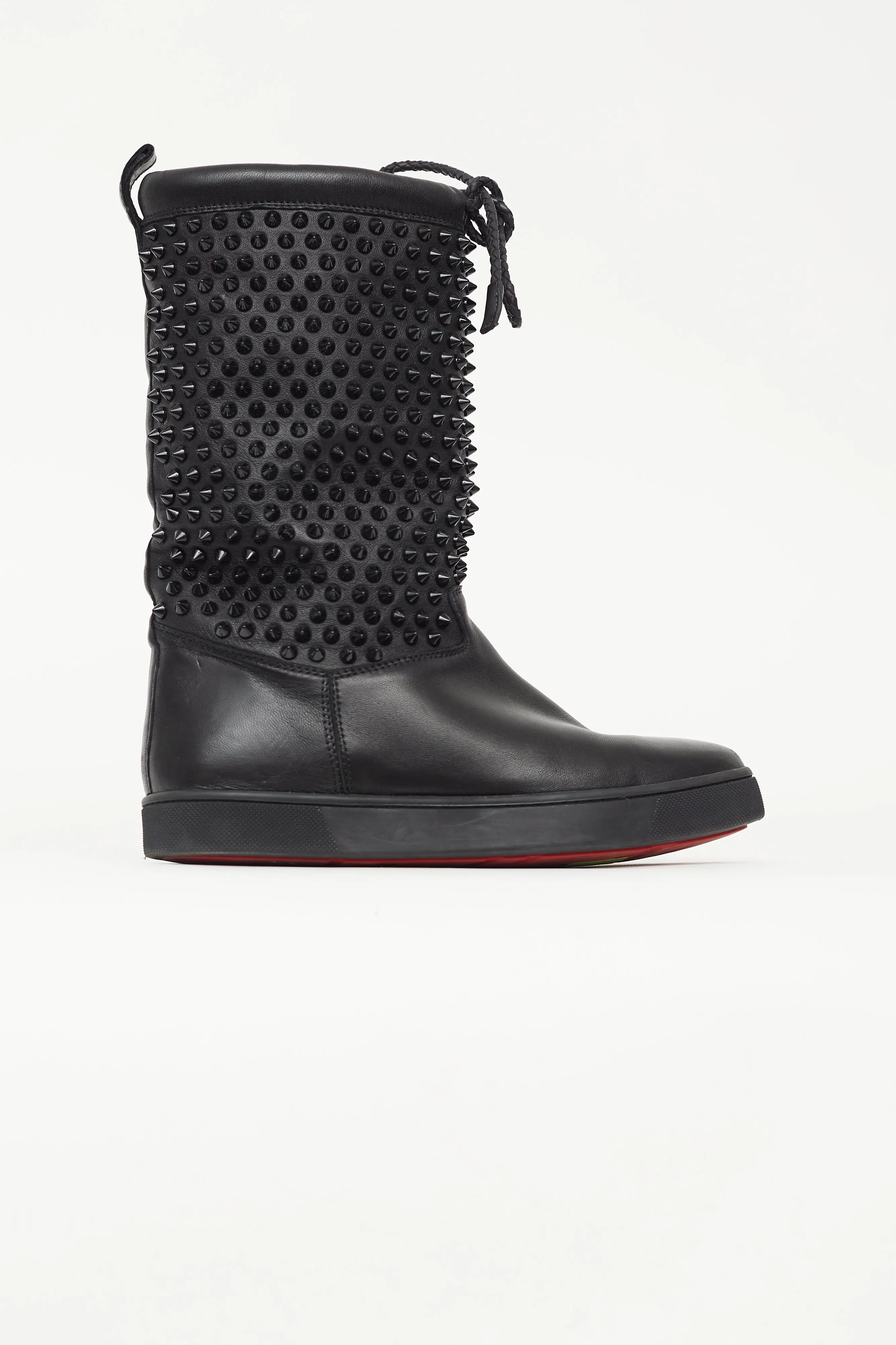 Black Leather Surlapony Spike Boot