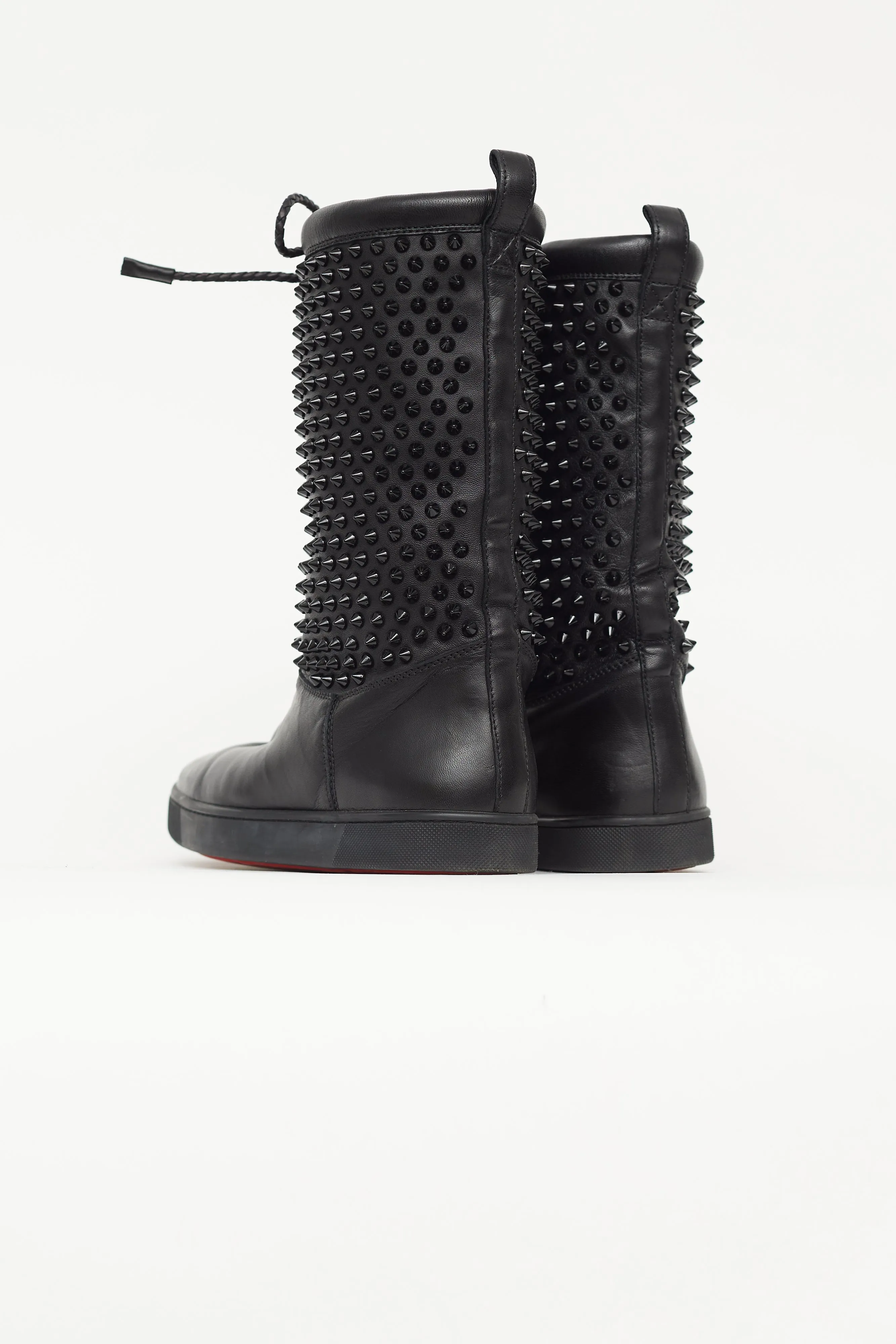 Black Leather Surlapony Spike Boot
