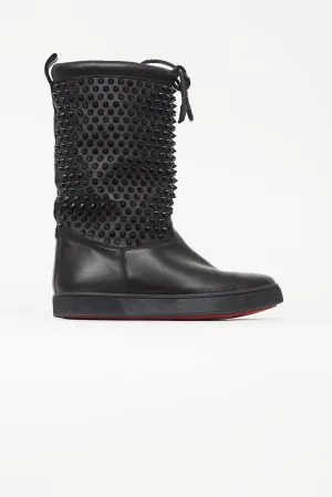 Black Leather Surlapony Spike Boot
