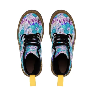 Blue Floral Men's Canvas Boots, Flower Print Luxury Premium Fashion Hiking Shoes (US Size: 7-10.5)
