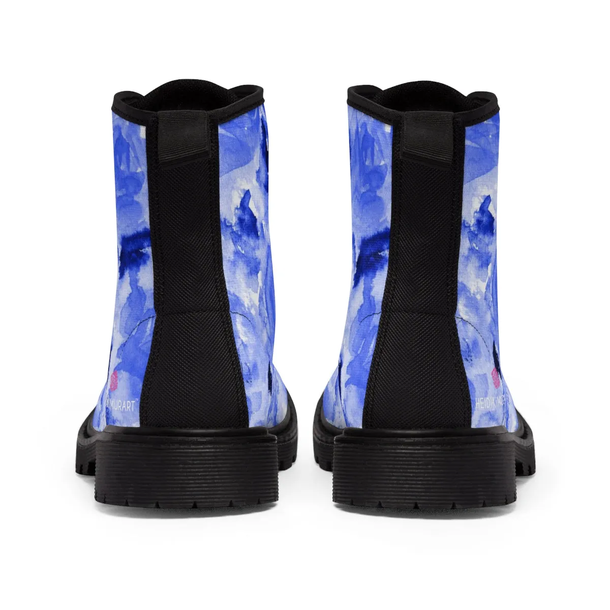 Blue Floral Print Women's Boots, Best Winter Boots For Women Best Hiking Boots Shoes (US Size 6.5-11)