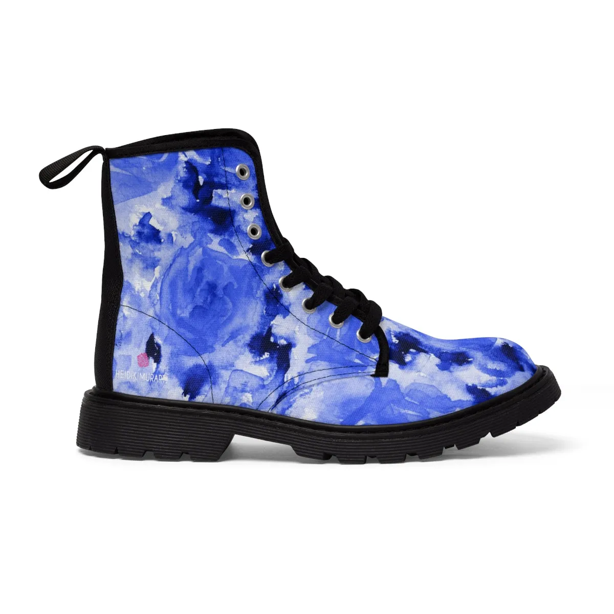 Blue Floral Print Women's Boots, Best Winter Boots For Women Best Hiking Boots Shoes (US Size 6.5-11)