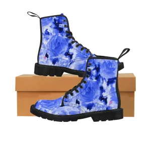 Blue Floral Print Women's Boots, Best Winter Boots For Women Best Hiking Boots Shoes (US Size 6.5-11)