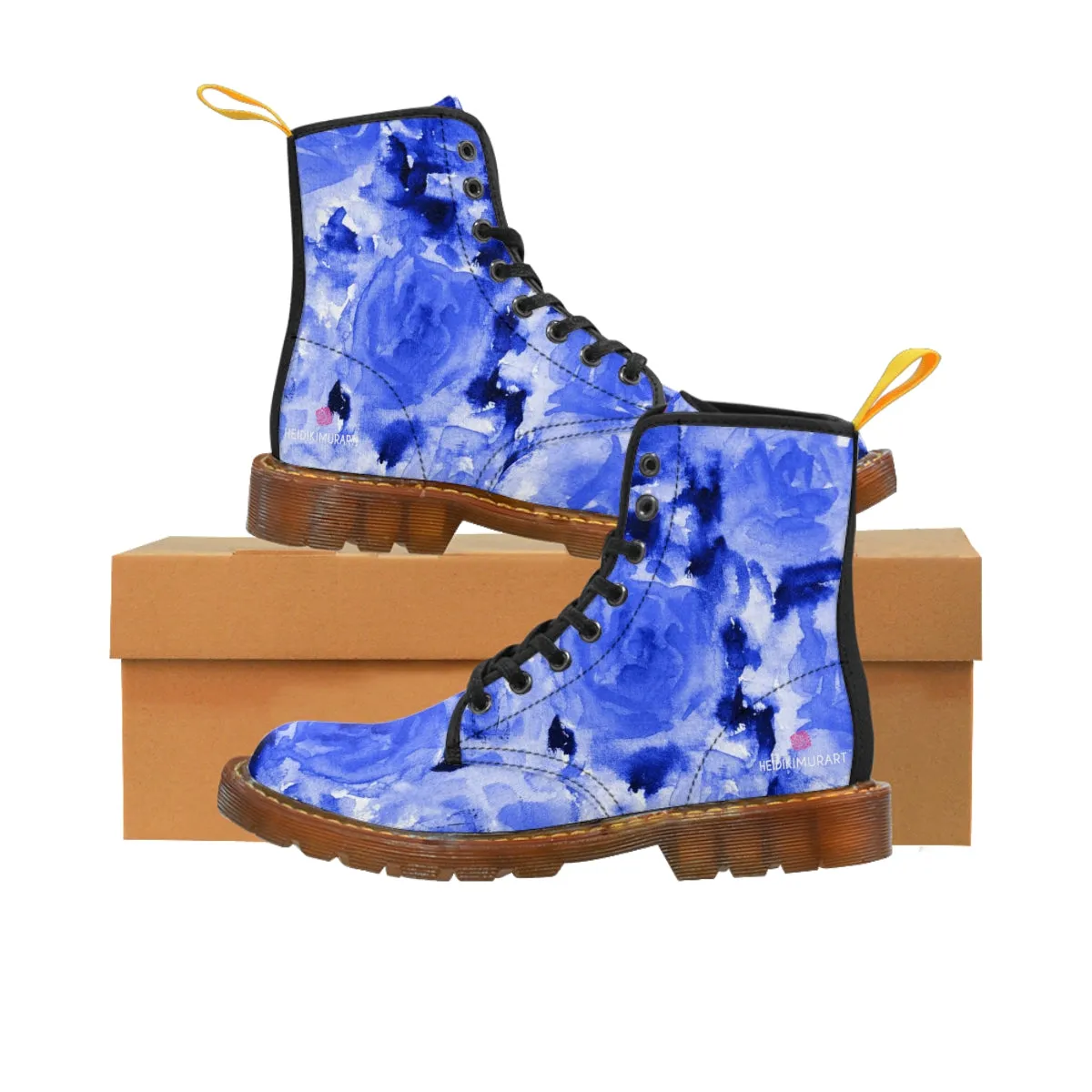 Blue Floral Print Women's Boots, Best Winter Boots For Women Best Hiking Boots Shoes (US Size 6.5-11)