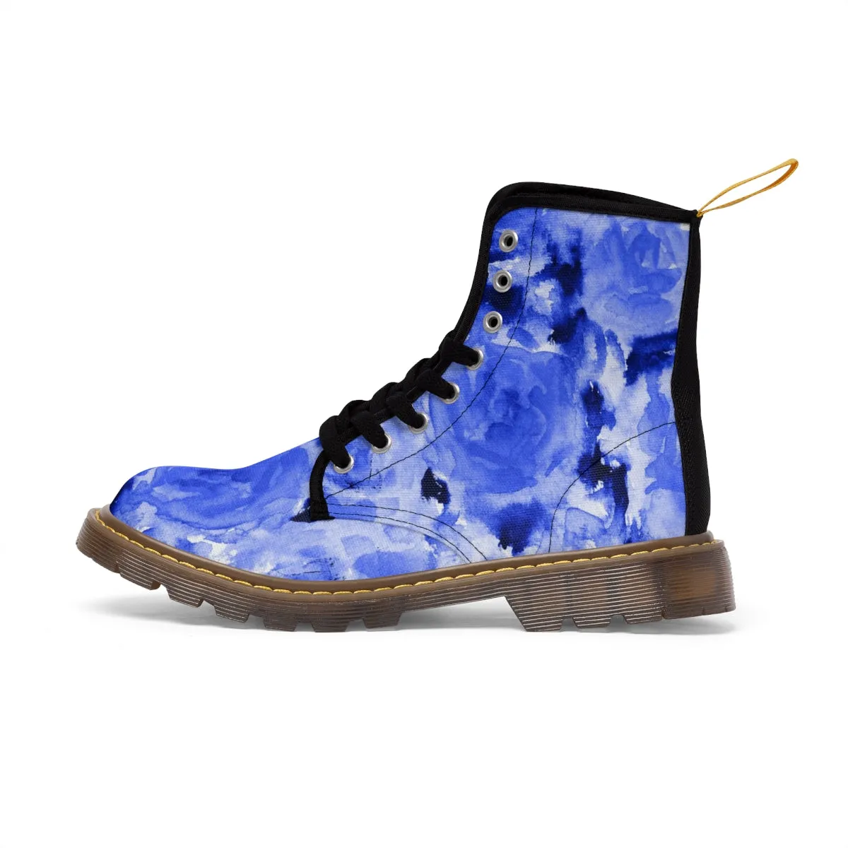 Blue Floral Print Women's Boots, Best Winter Boots For Women Best Hiking Boots Shoes (US Size 6.5-11)