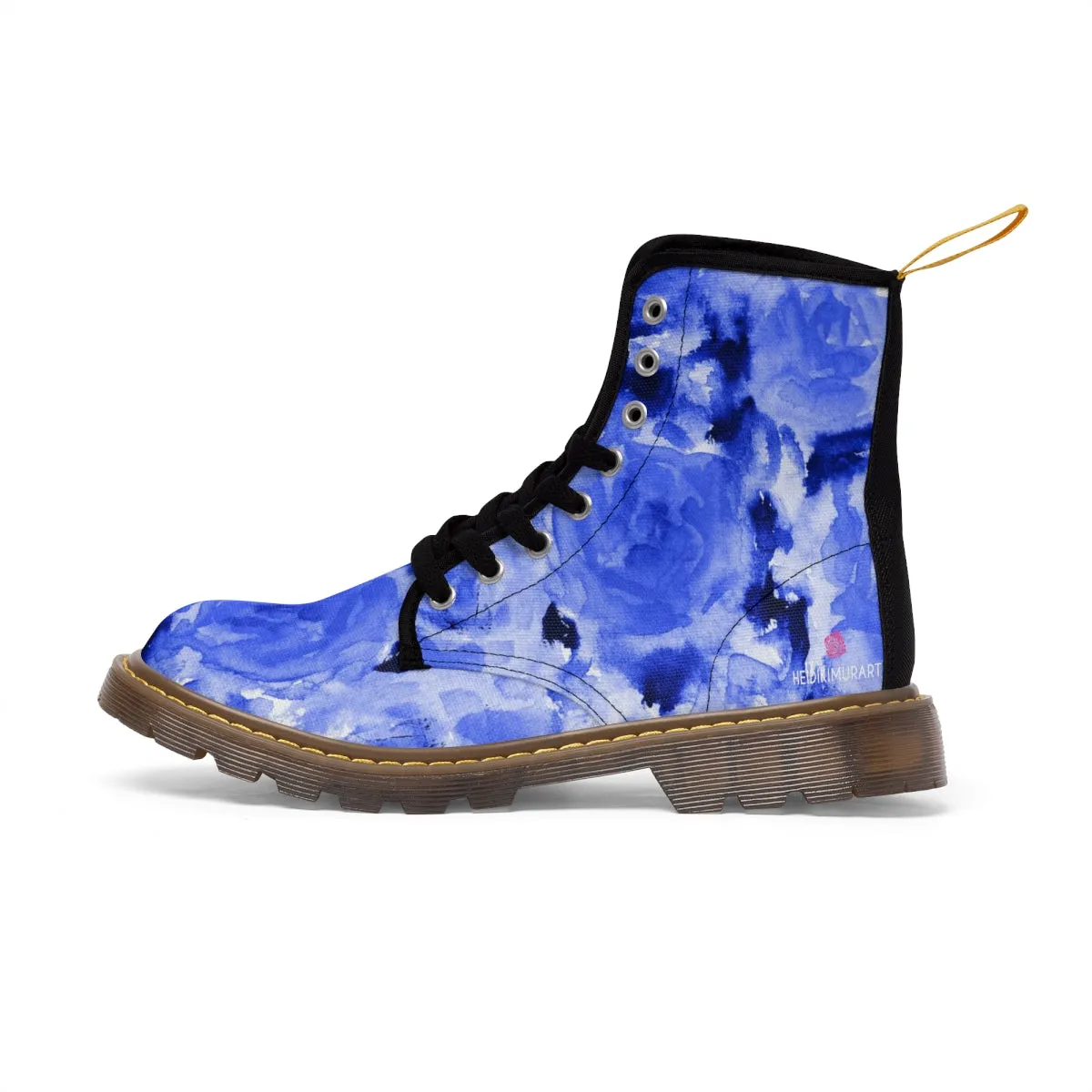 Blue Floral Print Women's Boots, Best Winter Boots For Women Best Hiking Boots Shoes (US Size 6.5-11)