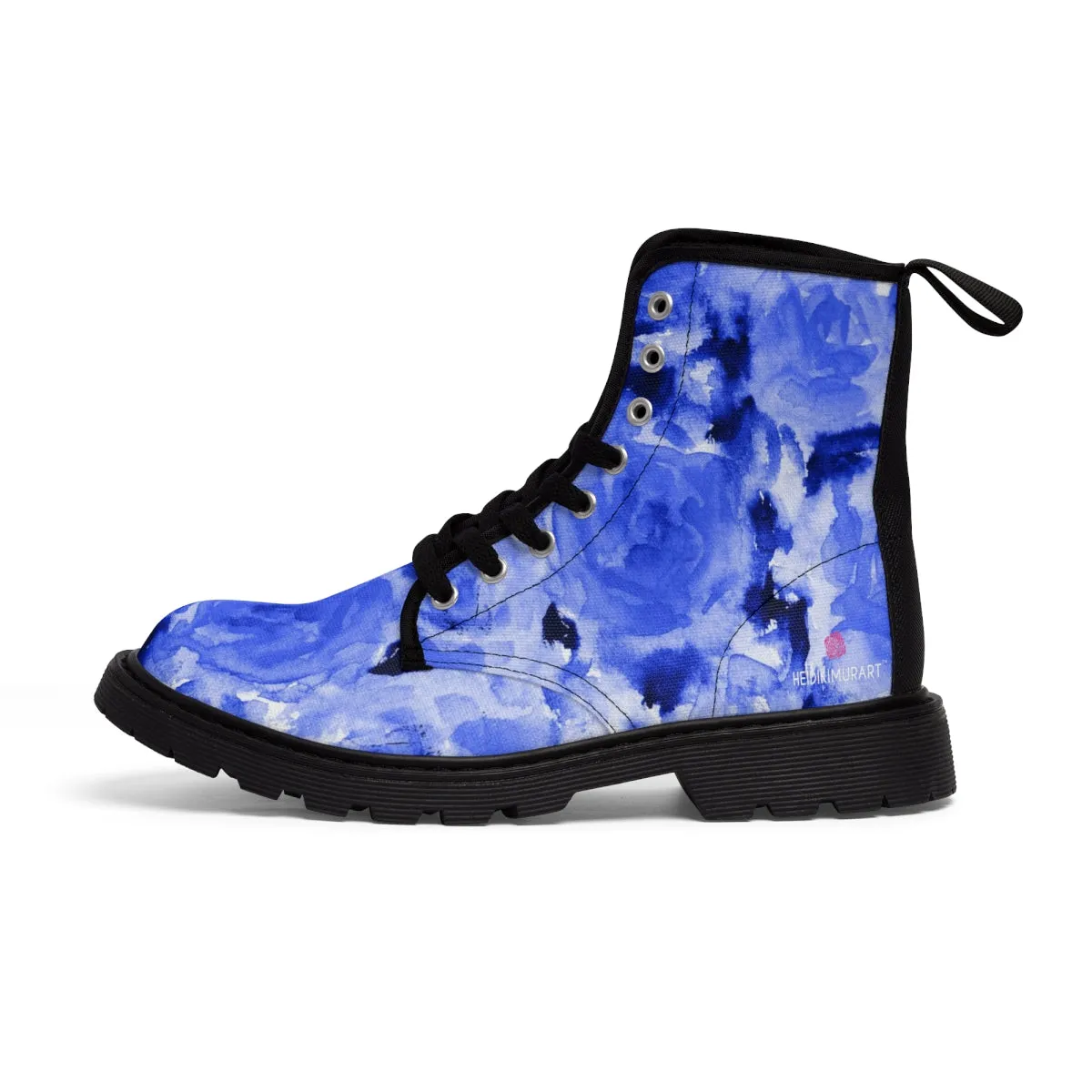 Blue Floral Print Women's Boots, Best Winter Boots For Women Best Hiking Boots Shoes (US Size 6.5-11)