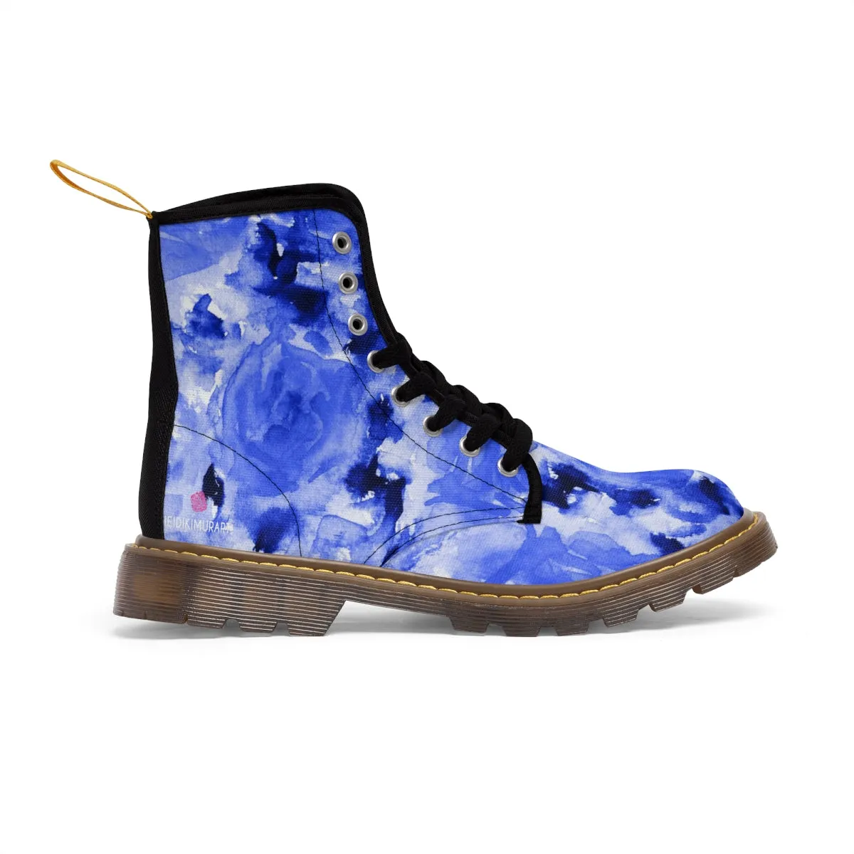 Blue Floral Print Women's Boots, Best Winter Boots For Women Best Hiking Boots Shoes (US Size 6.5-11)