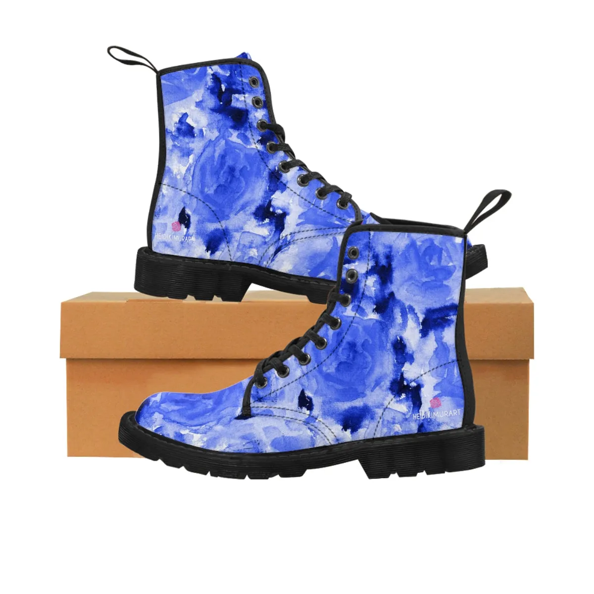 Blue Floral Print Women's Boots, Best Winter Boots For Women Best Hiking Boots Shoes (US Size 6.5-11)
