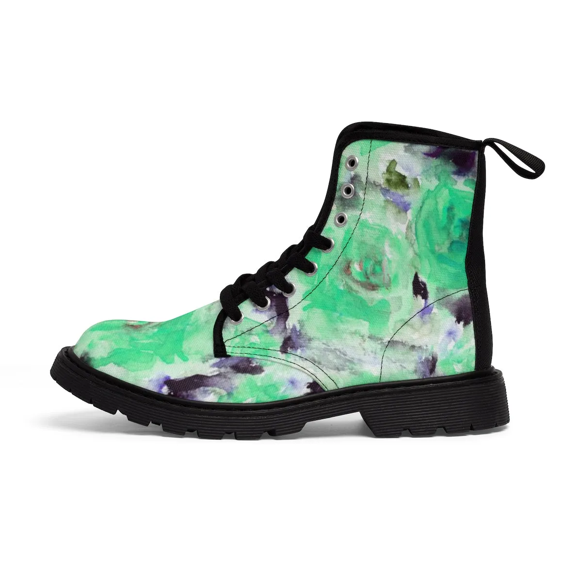 Blue Rose Women's Boots, Best Blue Roses Floral Print Women's Winter Lace-up Toe Cap Hiker Boots