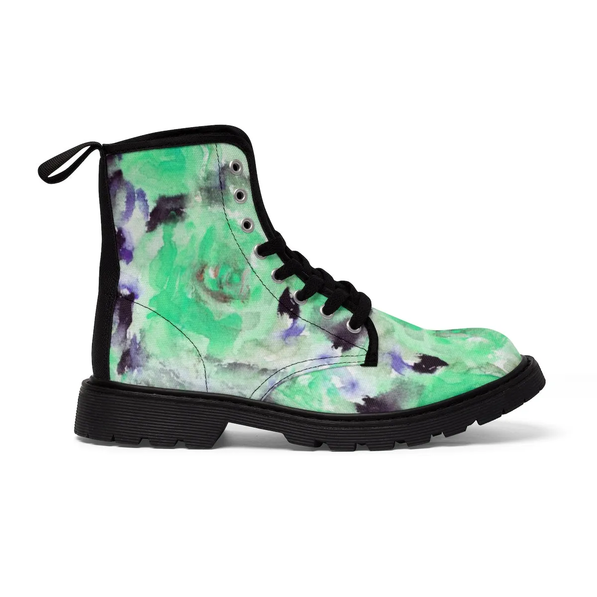 Blue Rose Women's Boots, Best Blue Roses Floral Print Women's Winter Lace-up Toe Cap Hiker Boots