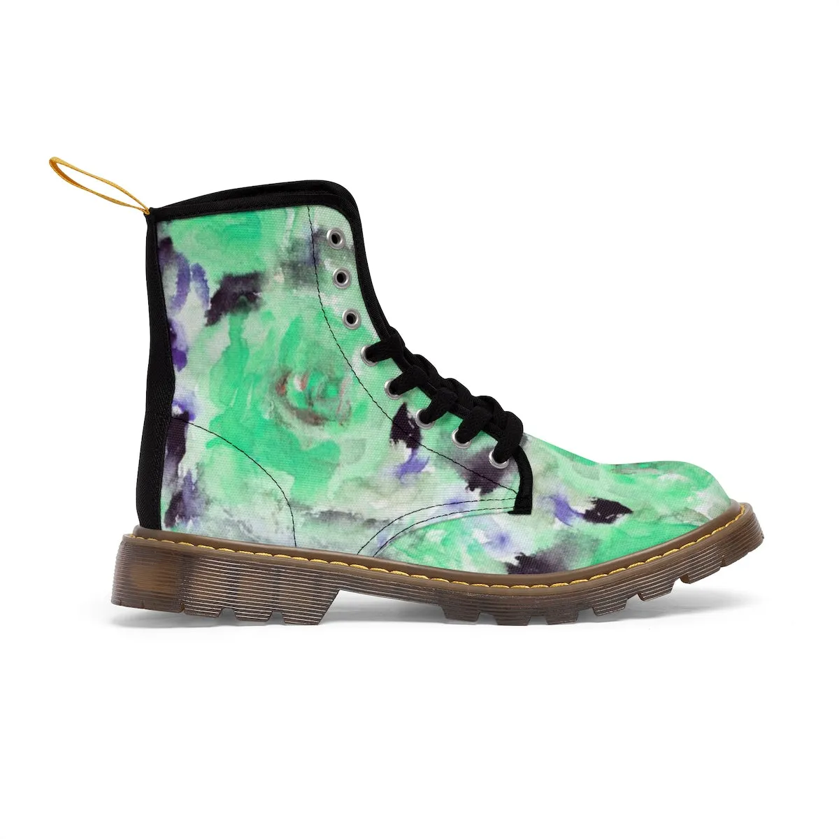 Blue Rose Women's Boots, Best Blue Roses Floral Print Women's Winter Lace-up Toe Cap Hiker Boots