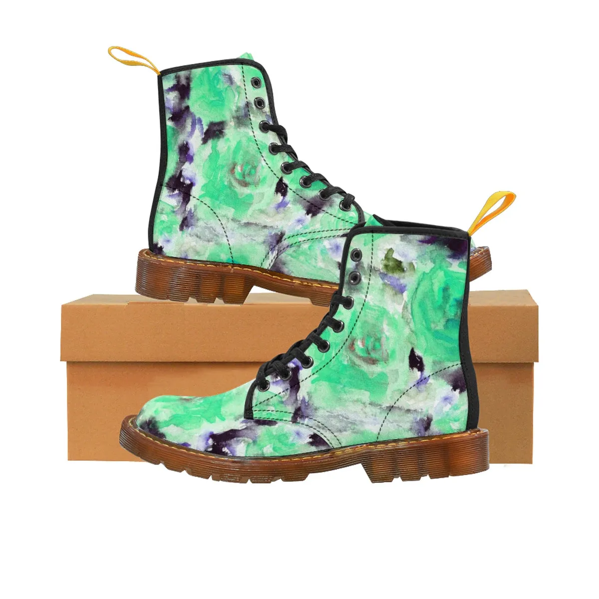 Blue Rose Women's Boots, Best Blue Roses Floral Print Women's Winter Lace-up Toe Cap Hiker Boots