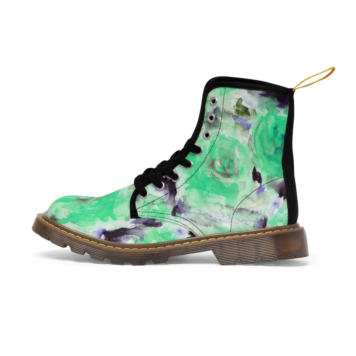 Blue Rose Women's Boots, Best Blue Roses Floral Print Women's Winter Lace-up Toe Cap Hiker Boots