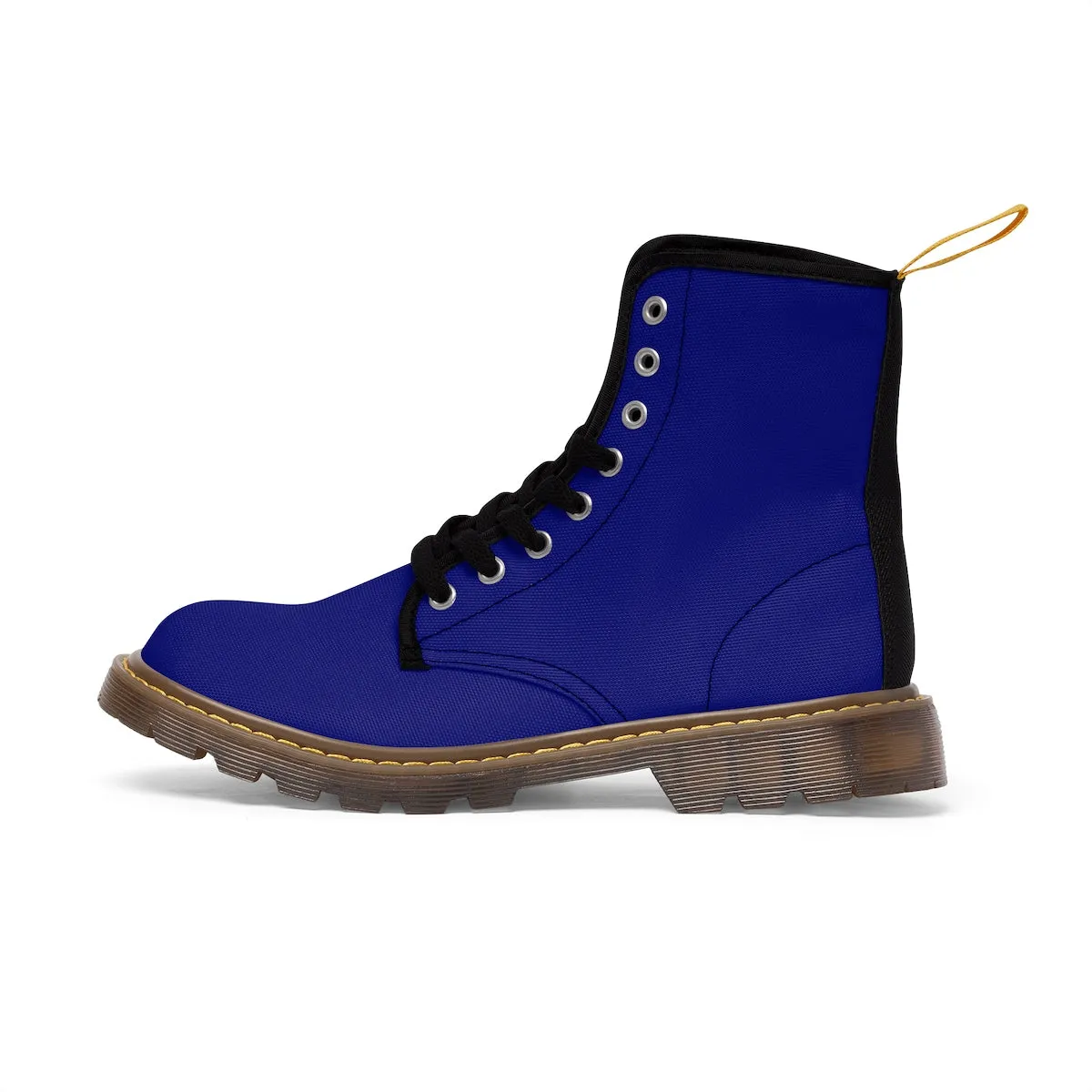 Blue Women's Hiking Boots, Classic Solid Color Winter Lace-up Toe Cap Hiker Boots Shoes