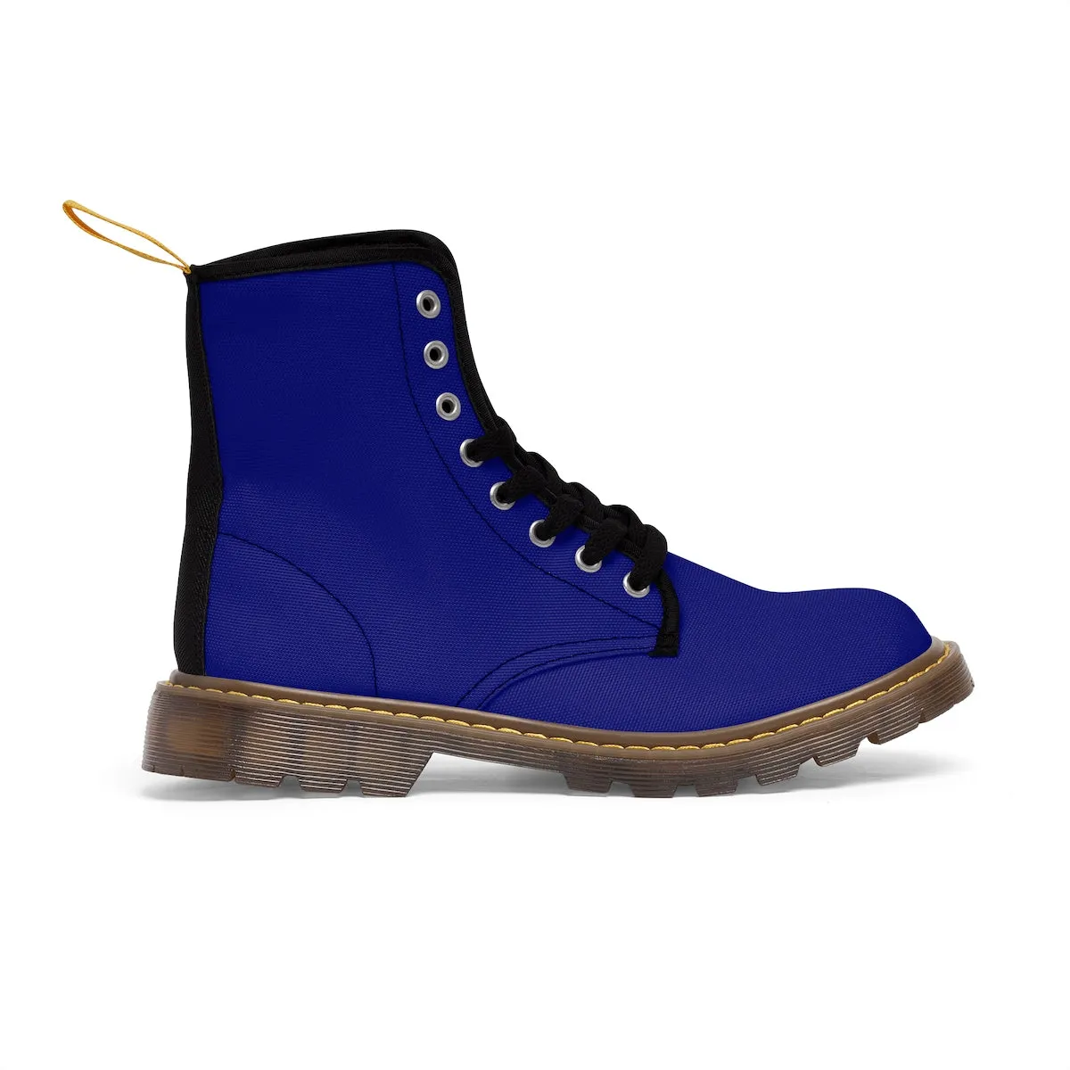 Blue Women's Hiking Boots, Classic Solid Color Winter Lace-up Toe Cap Hiker Boots Shoes