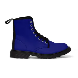 Blue Women's Hiking Boots, Classic Solid Color Winter Lace-up Toe Cap Hiker Boots Shoes