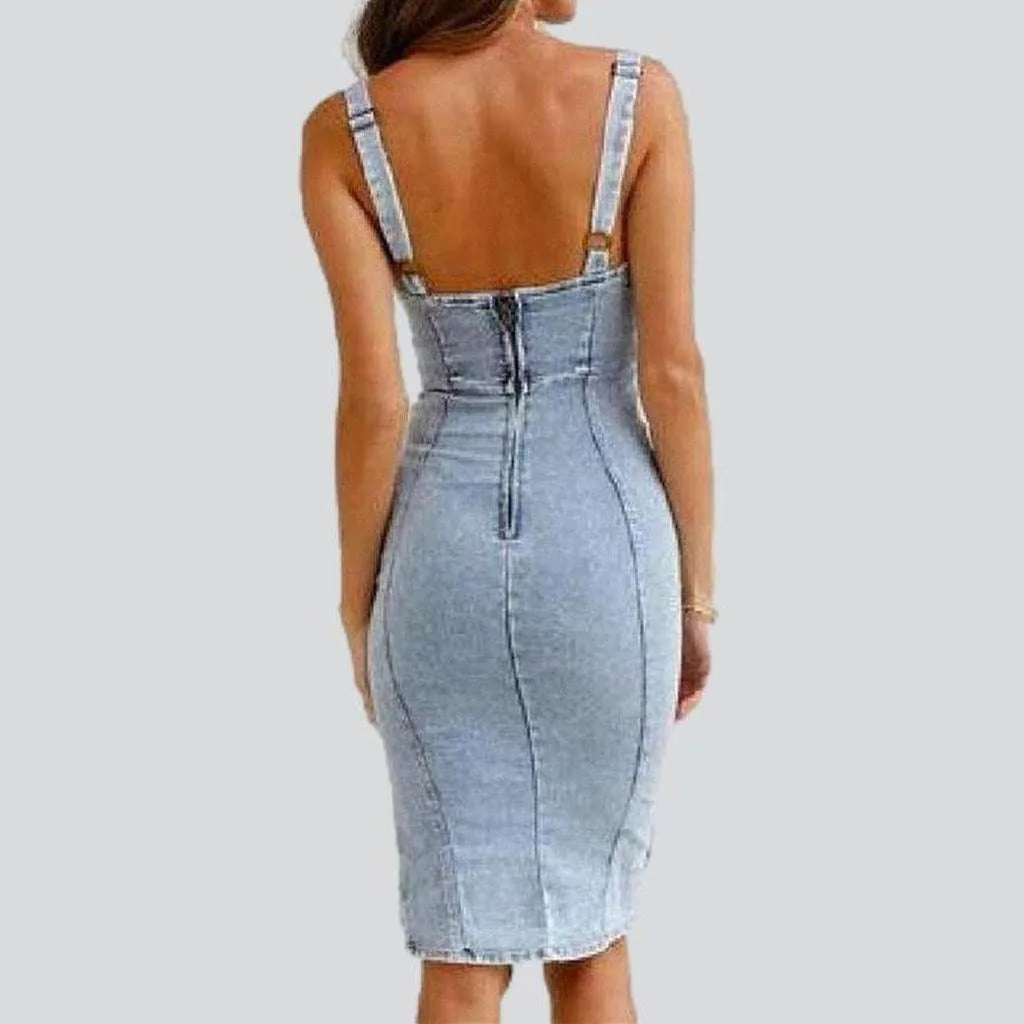 Body con slit denim dress