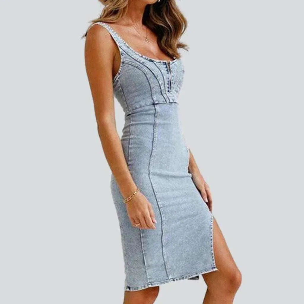 Body con slit denim dress