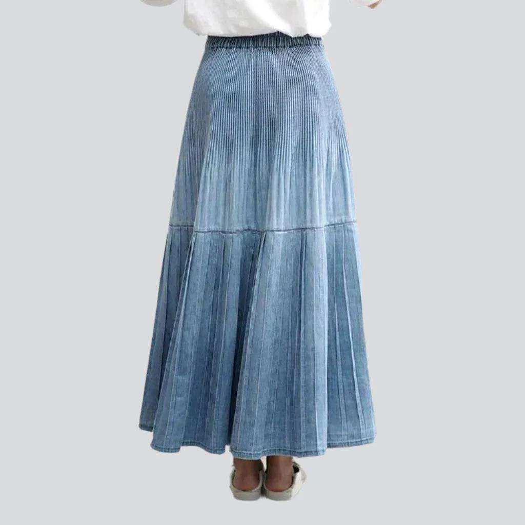 Bohemian pleated denim skirt