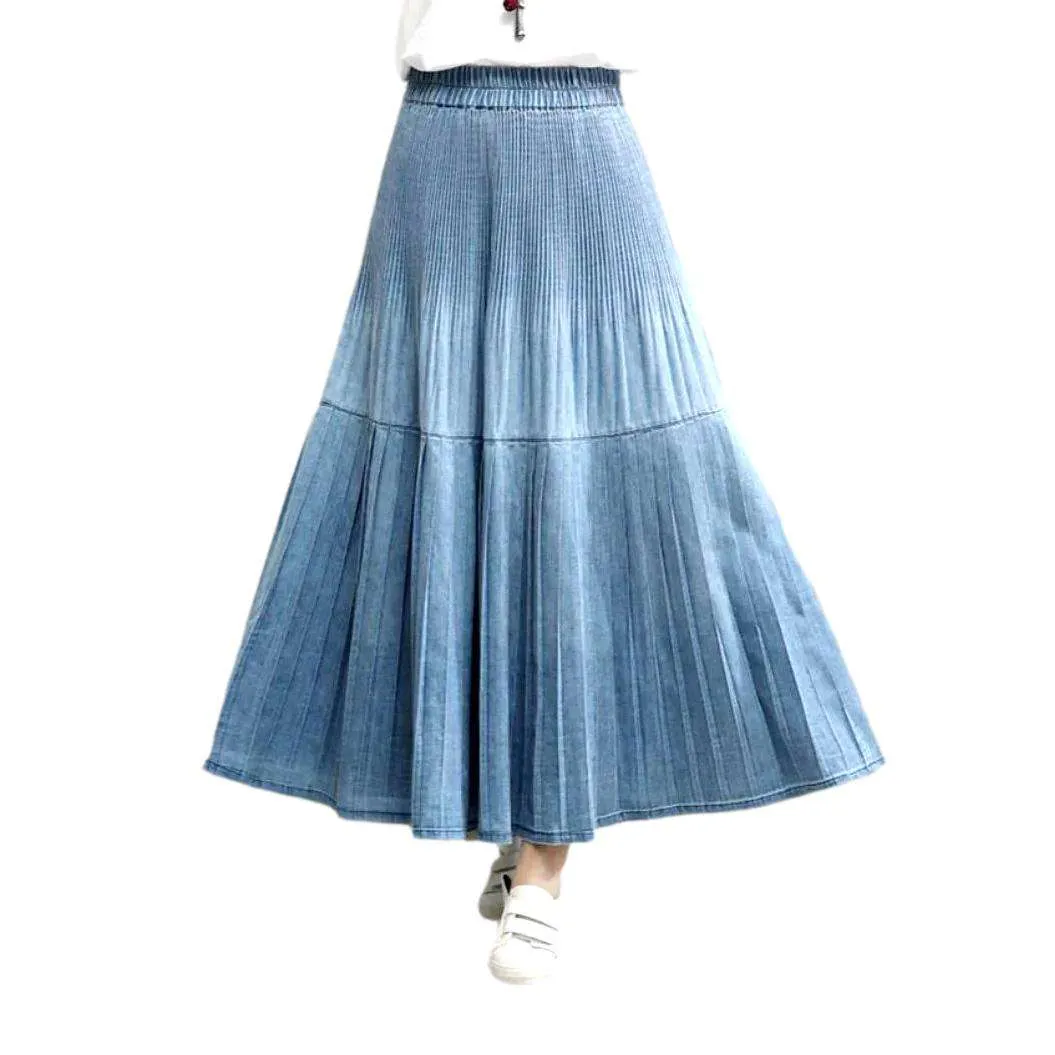 Bohemian pleated denim skirt