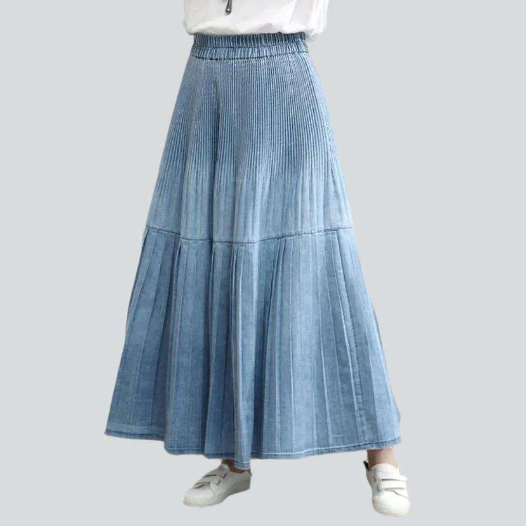 Bohemian pleated denim skirt