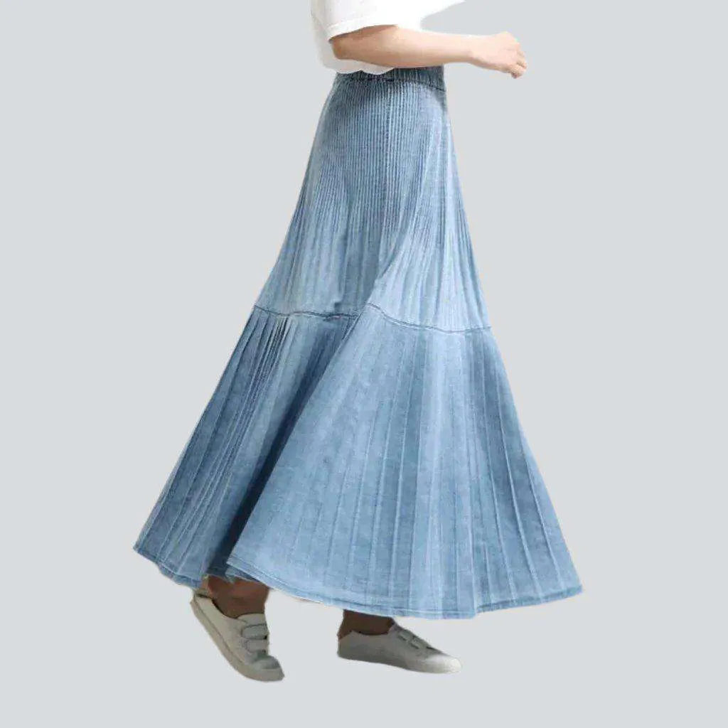 Bohemian pleated denim skirt