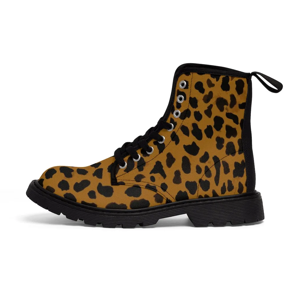 Brown Cheetah Print Men Hiker Boots, Animal Print Best Designer Men's Canvas Boots (US Size: 7-10.5)