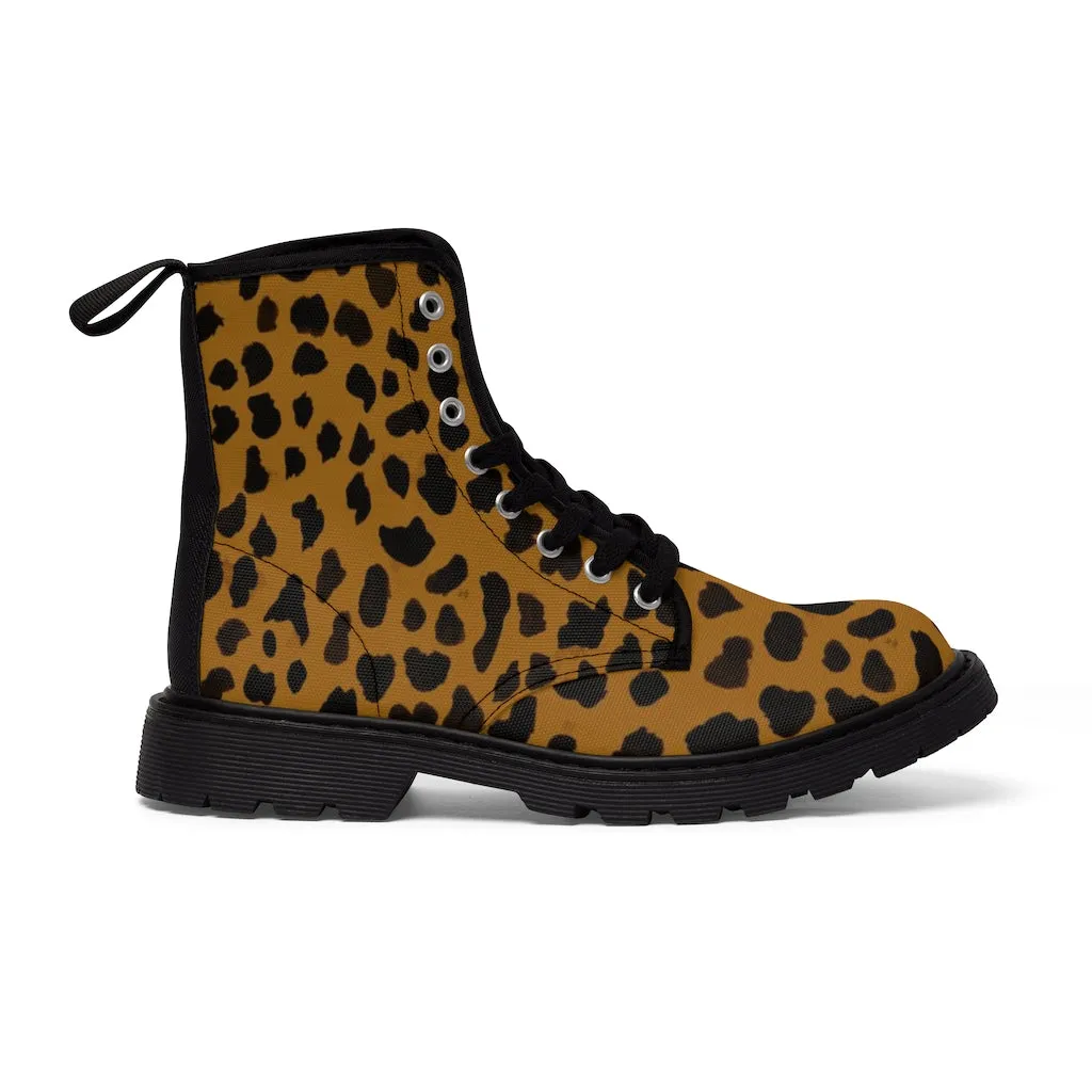 Brown Cheetah Print Men Hiker Boots, Animal Print Best Designer Men's Canvas Boots (US Size: 7-10.5)