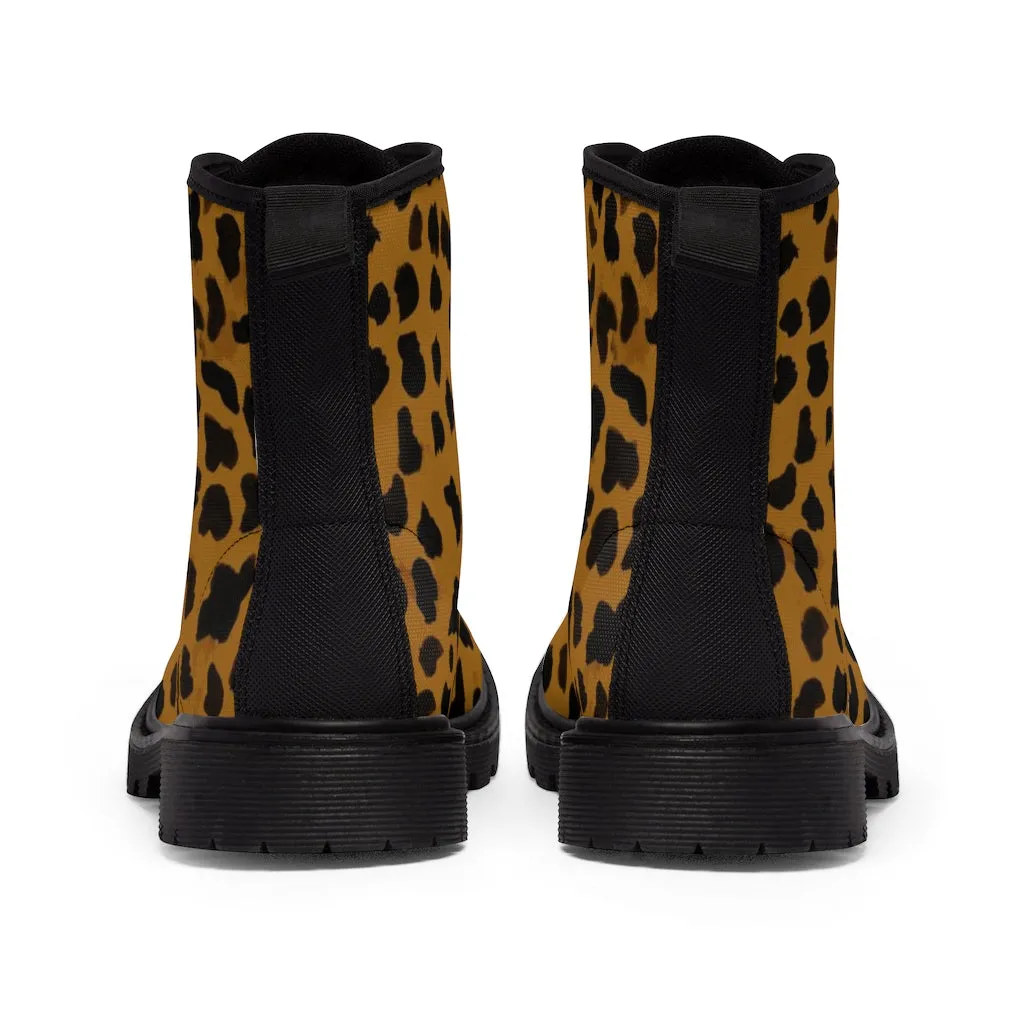 Brown Cheetah Print Men Hiker Boots, Animal Print Best Designer Men's Canvas Boots (US Size: 7-10.5)