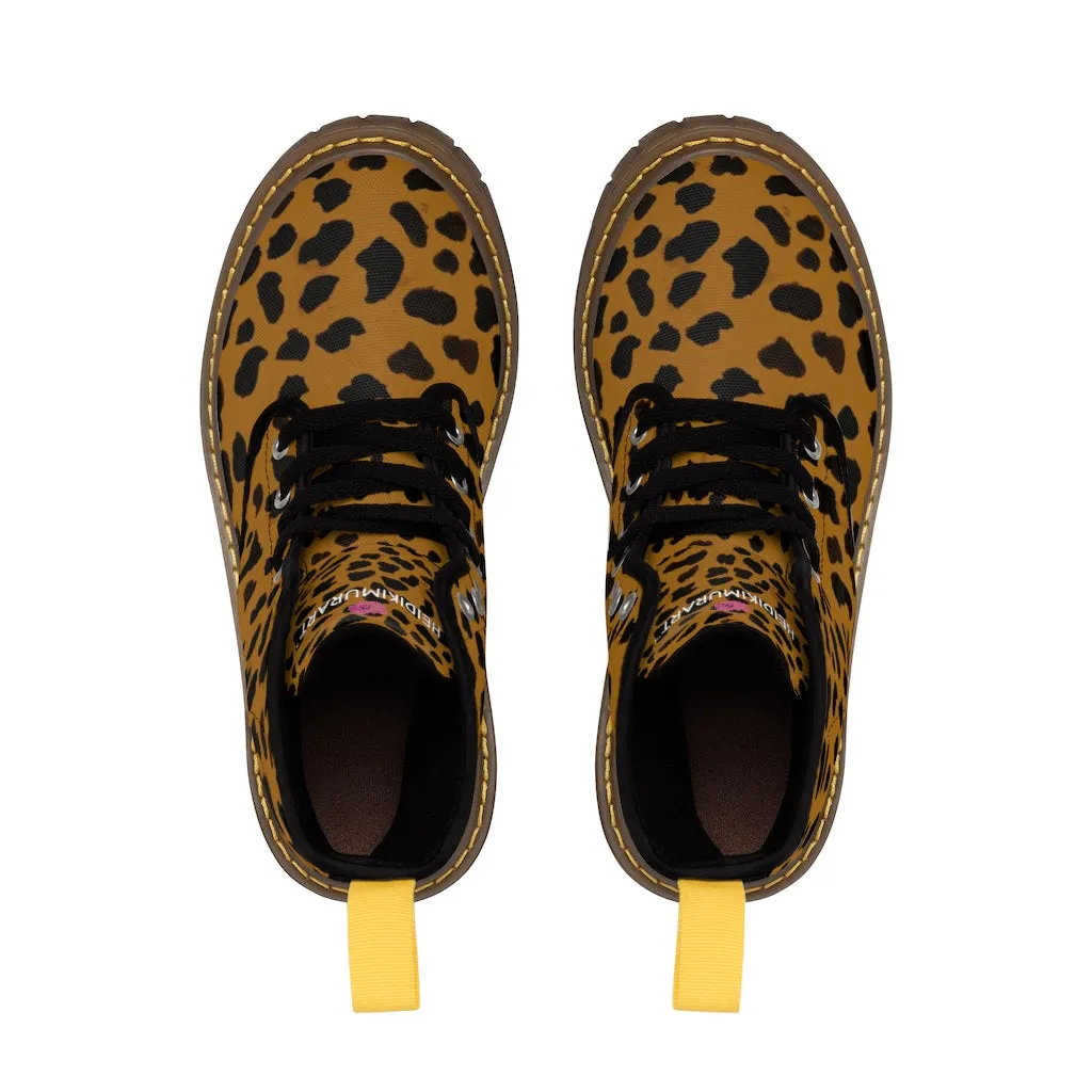 Brown Cheetah Print Men Hiker Boots, Animal Print Best Designer Men's Canvas Boots (US Size: 7-10.5)
