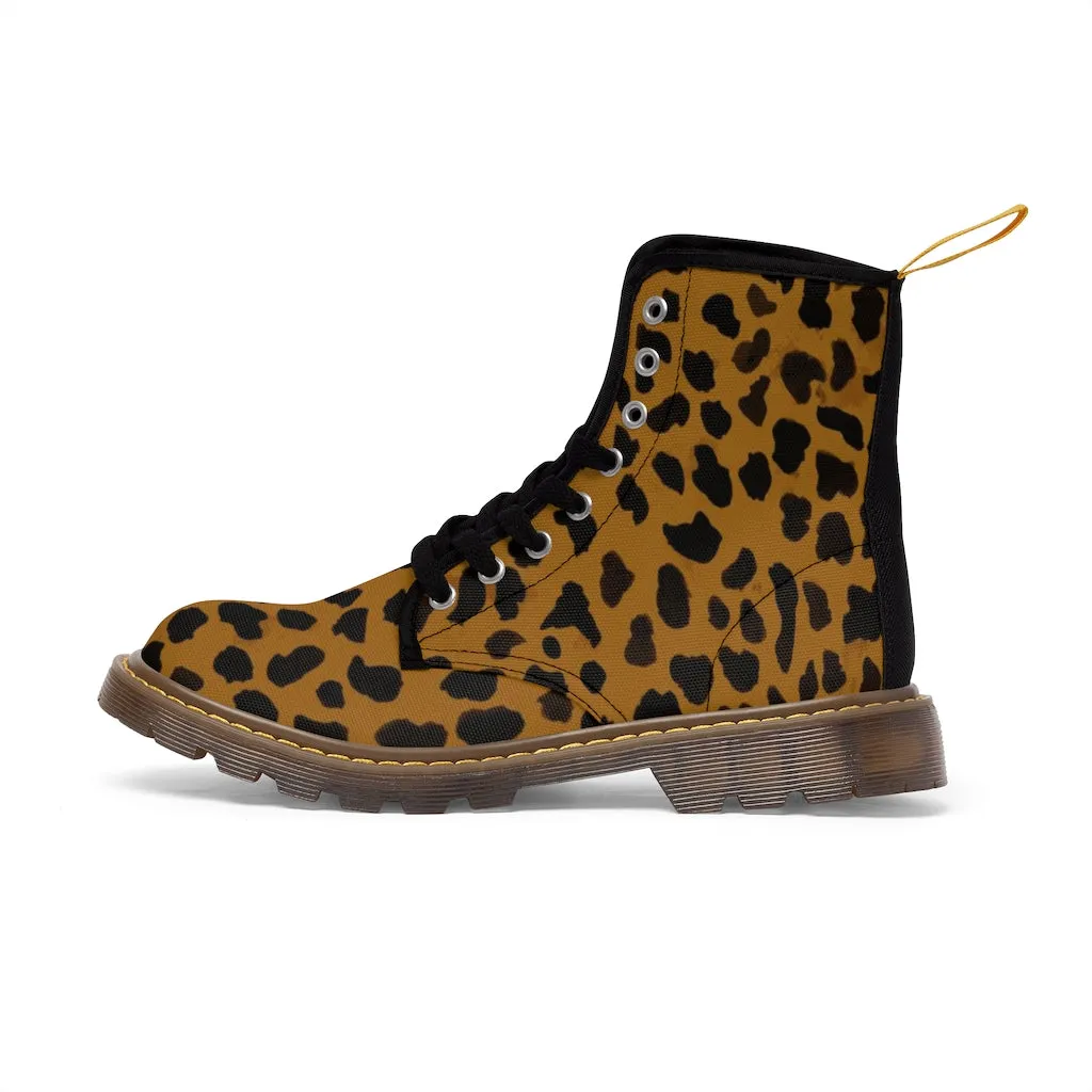 Brown Cheetah Print Men Hiker Boots, Animal Print Best Designer Men's Canvas Boots (US Size: 7-10.5)
