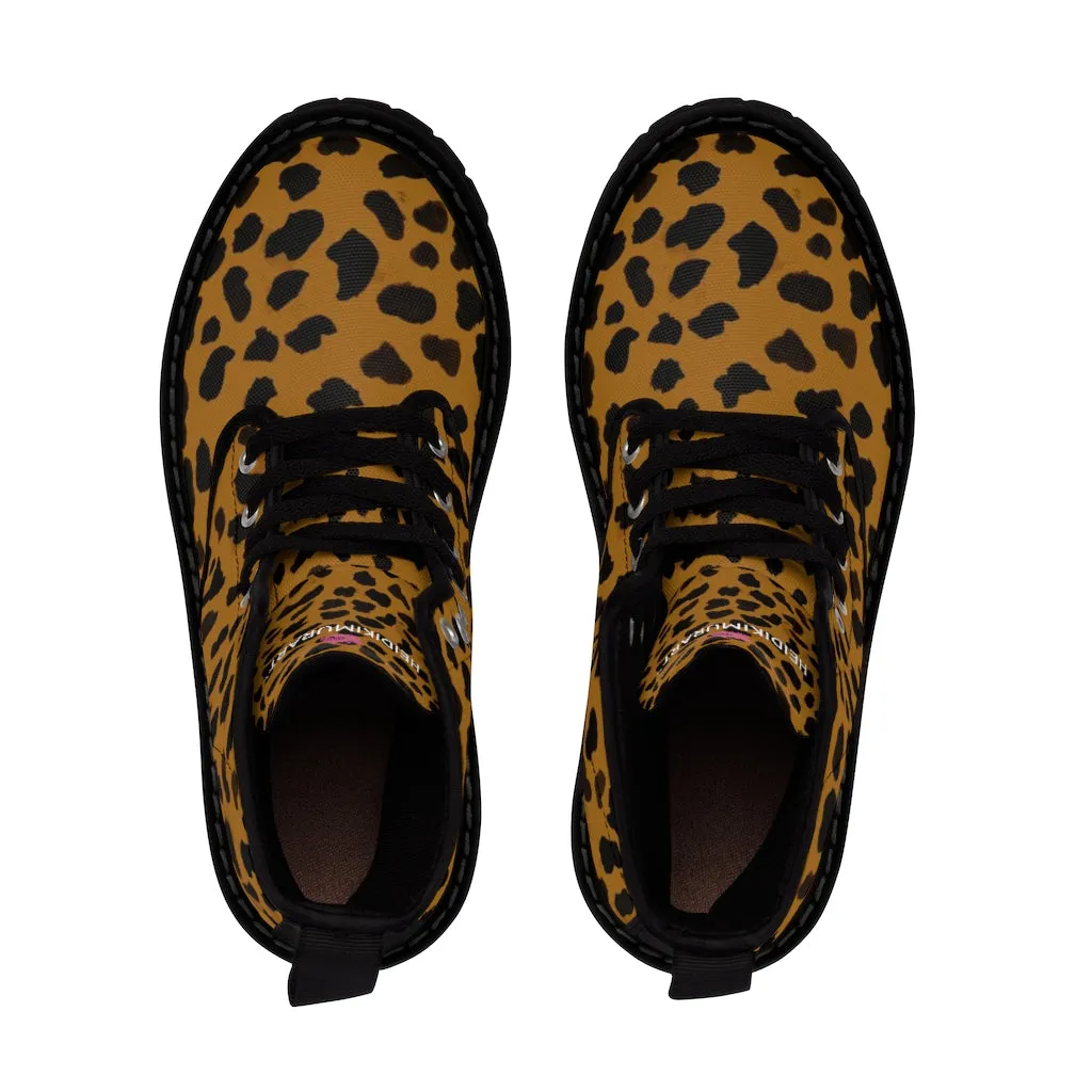 Brown Cheetah Print Men Hiker Boots, Animal Print Best Designer Men's Canvas Boots (US Size: 7-10.5)